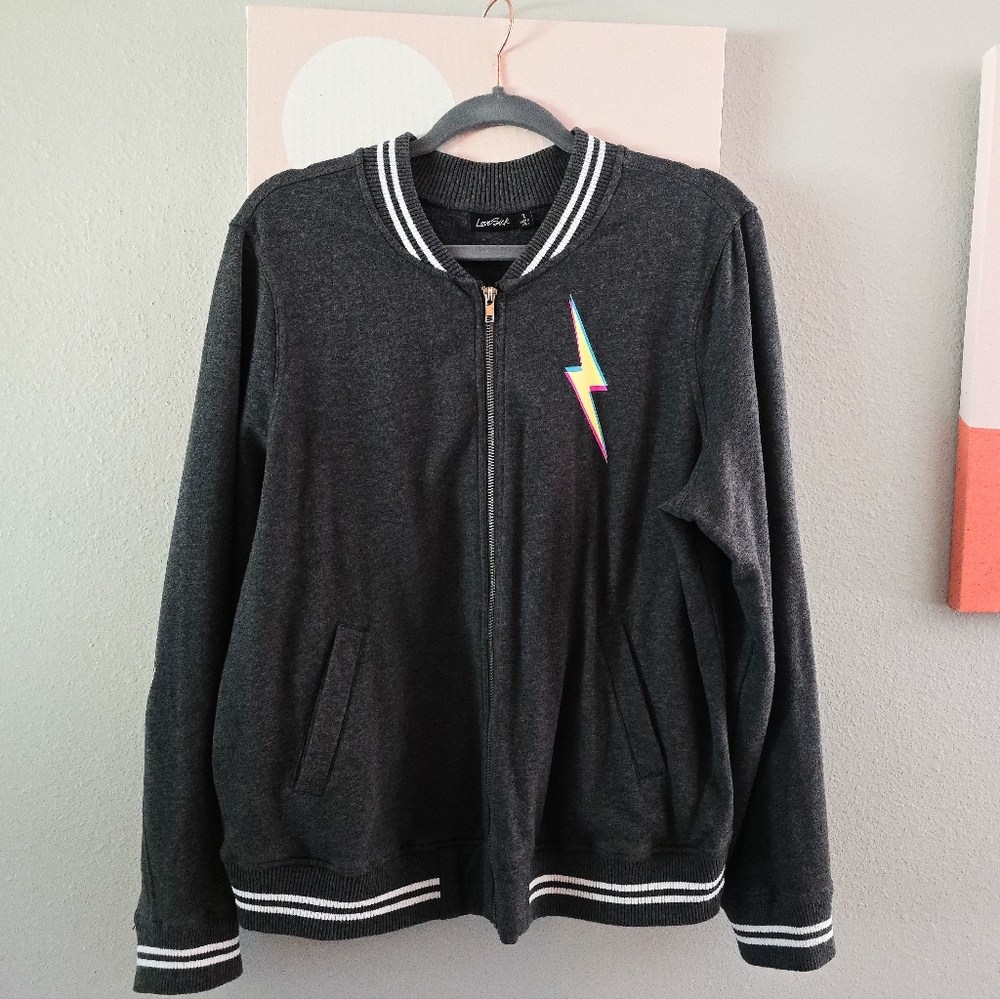 1 / 1X / 14-16 TORRID Relaxed Bomber Jacket "Lovesick" Skull Charcoal Heather